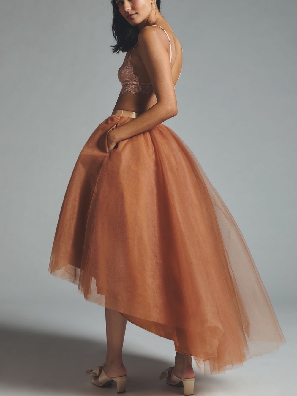 Anthropologie Copper Rust Tulle High-Low Skirt